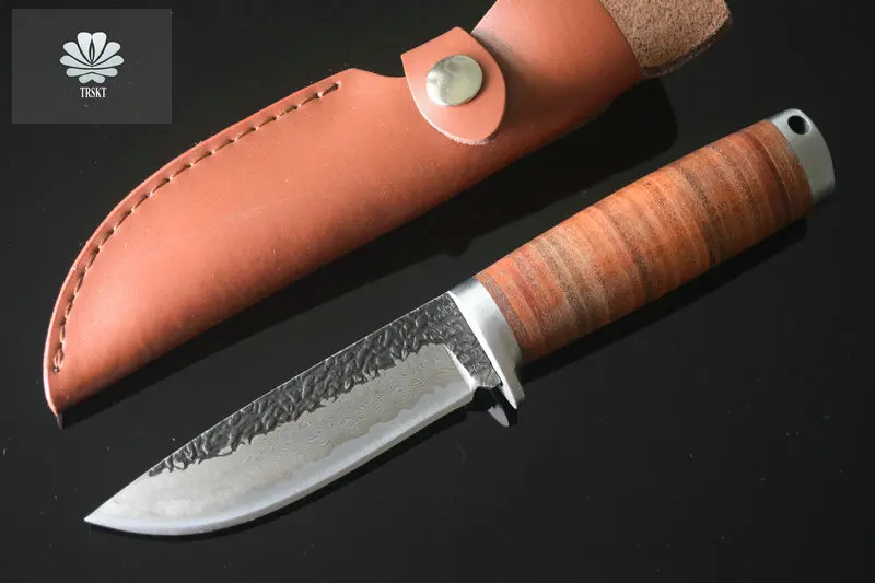 Купить Trskt фиксированным лезвием Ножи охотничьи ножи ручной ковки Сталь Кемпинг Ножи 58HRC кожаные ручки выживания тактический инструмент челнока