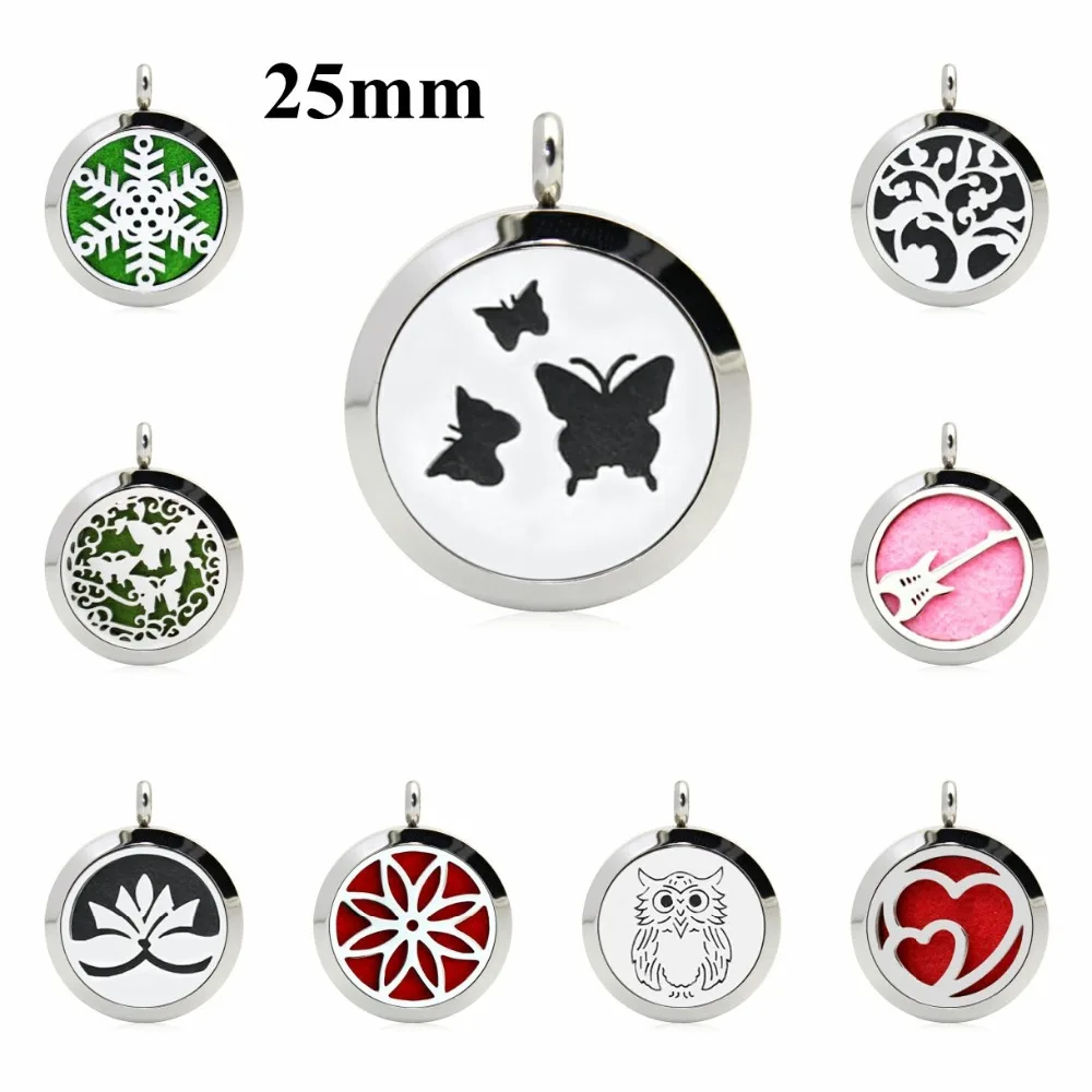 

New Butterfly 25mm Magnet/Twist Plain Aromatherapy Locket 316L Stainless Steel Essential Oil Diffuser Necklace(free 10pads)