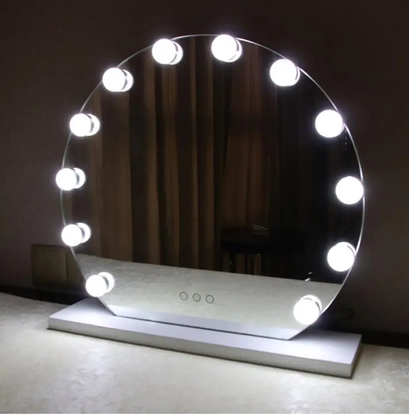Розничная бескаркасное косметическое зеркало с светлым голливудским макияж освещенное зеркало 3 цвета Свет косметическое зеркало Регулируемый сенсорный экран