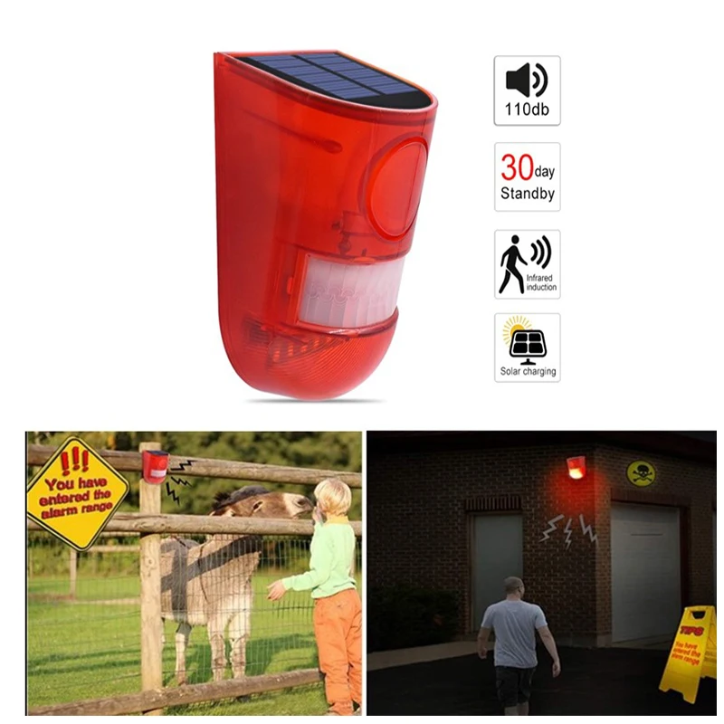 

Solar Alarm Lamp 110db Warning Sound 6led Red Light Waterproof Motion Sensor Caution Lights For Security Alarm System for Farm