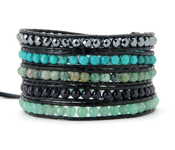 New Mixed Semi Precious Stones Leather Wrap Bracelet Wholesale Woven Bracelet Leather Bracelet ...