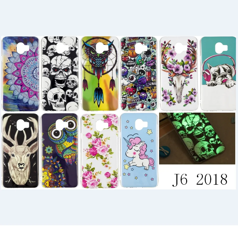 Fluorescent Case for Samsung J3(2017) J4 J6 J7 J8(2018) Luminous Skull Owl Mobile Phone Case Cartoon Animal World Butterfly Deer