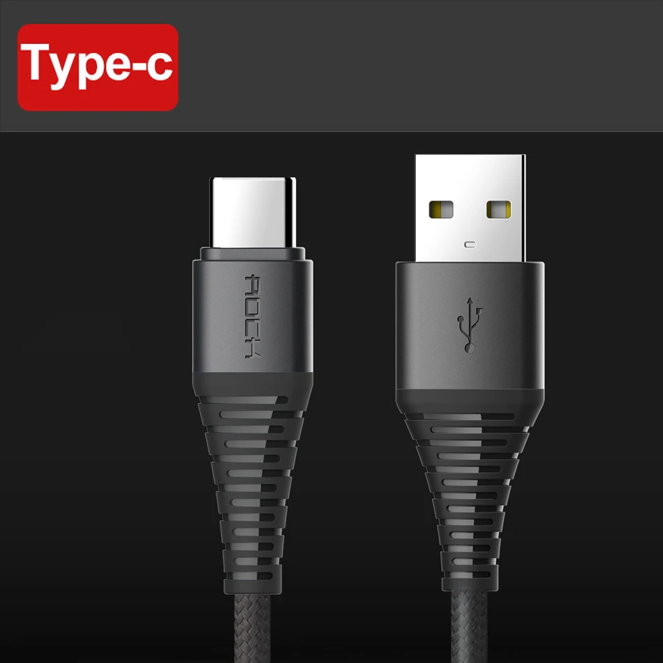 3 в 1 высокопрочный usb type C Micro USB и зарядный кабель для iPhone, ROCK Phone кабель для iPhone зарядное устройство usb-c шнур провод - Цвет: Black Type c cable