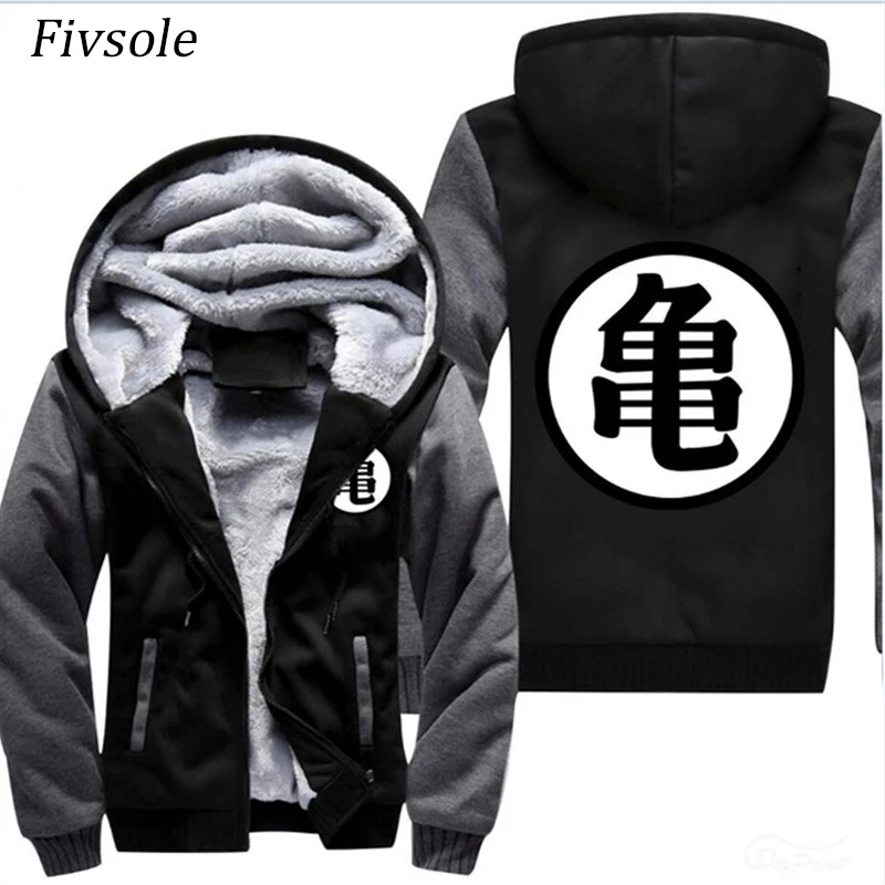

Fivsole USA SIZE Anime Dragon Ball Hoodies Sweatshirts Men Custom made Logo Winter Thick Fleece Zip up Jackets Man Casual Coats