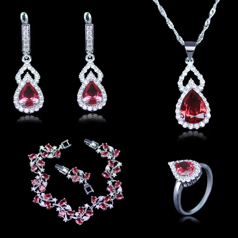 4 шт. серьги и кольцо серебряного цвета с гранатом|jewelry set 925|jewelry setsset 925 |