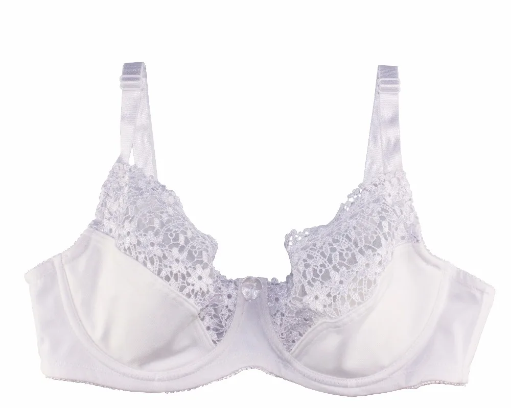 

MiaoErSiDai Sexy Woman's Lace Bra Embroidery Girls Underwear White Color Floral Push up Bralette 38-44 C-DD #BW163