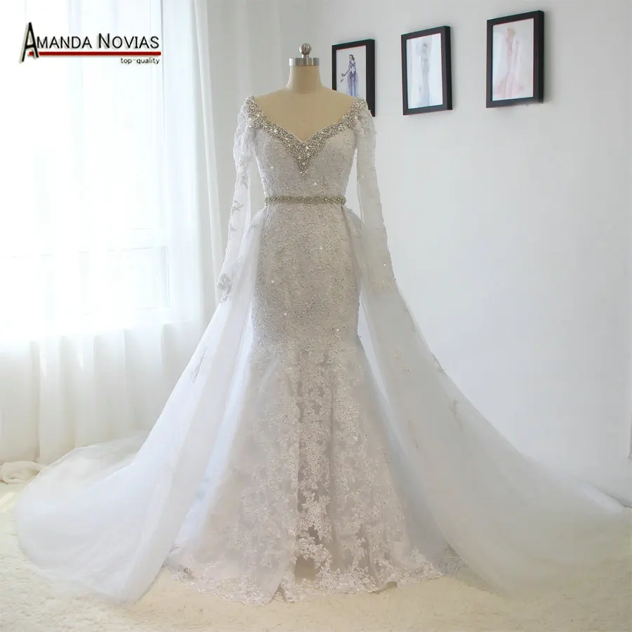 

100% Real Sample Mermaid Lace Wedding Dress With Detachable Train 2019 Bridal Dress