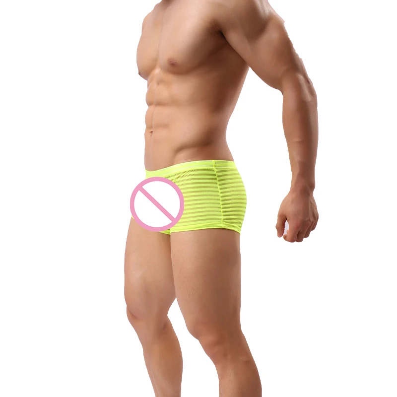 mens silk boxers Multi Colors New Breathable Bar Mesh Striped Men's Boxer Shorts Underwear See-through Trunks  Shorts Underpants Cueca mens designer boxers