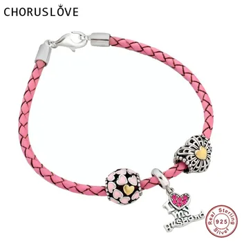 

Choruslove Pink Braided Leather Valentines Bracelet with I love My Husband Charm Beads 925 Silver Lobster Clasp for Gifts SJ2012