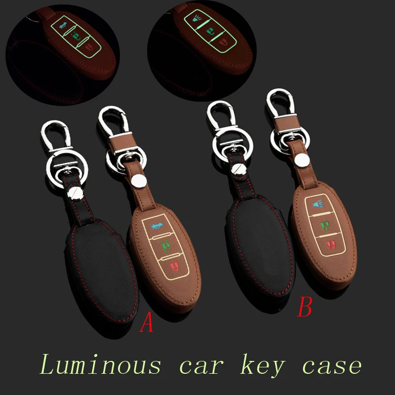 Genuine Leather Car Keychain Key Case Cover for Nissan Tiida Qashqai X