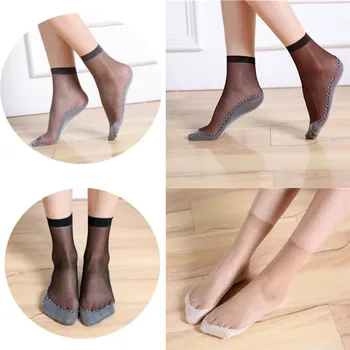 

New Fashion Womens Ladies Ultrathin Transparent Crystal Silk Lace Elastic Short Socks Summer Solid Thin Casual Nylon Skin Black