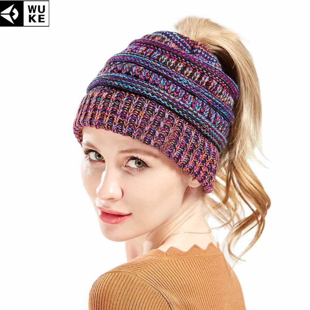

WUKE Ponytail Winter Skullies Beanies For Women Knitted Warm Female Caps Fashion Stylish Hats For Ladies Beanies