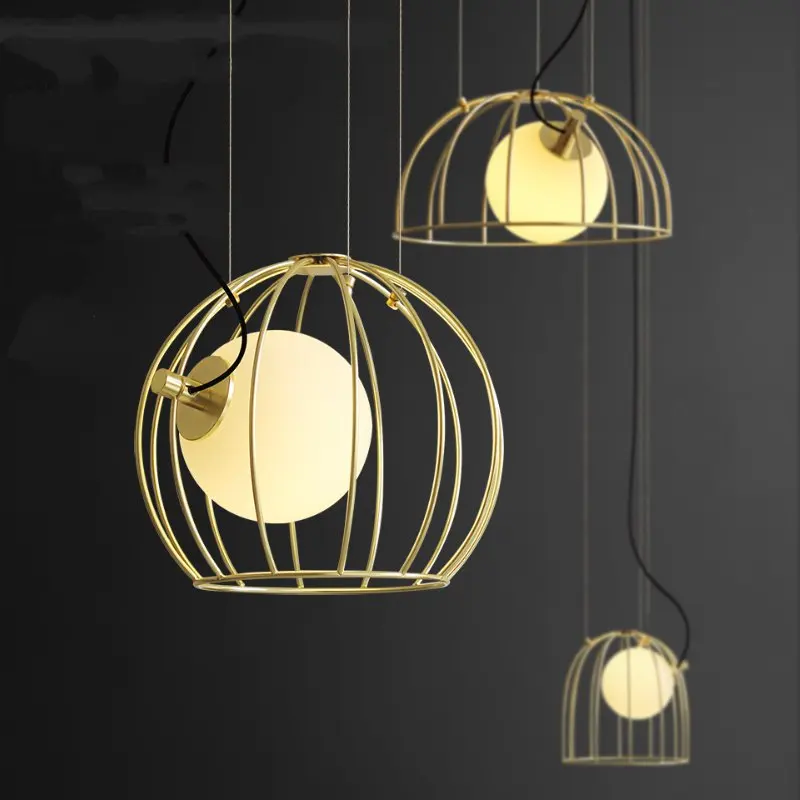 

Jaxlong Creative Pendant Lights Minimalist Personality Bar Cafe Pendant Lamp Gold Birdcage Restaurant Glass Ball Handing Lamp