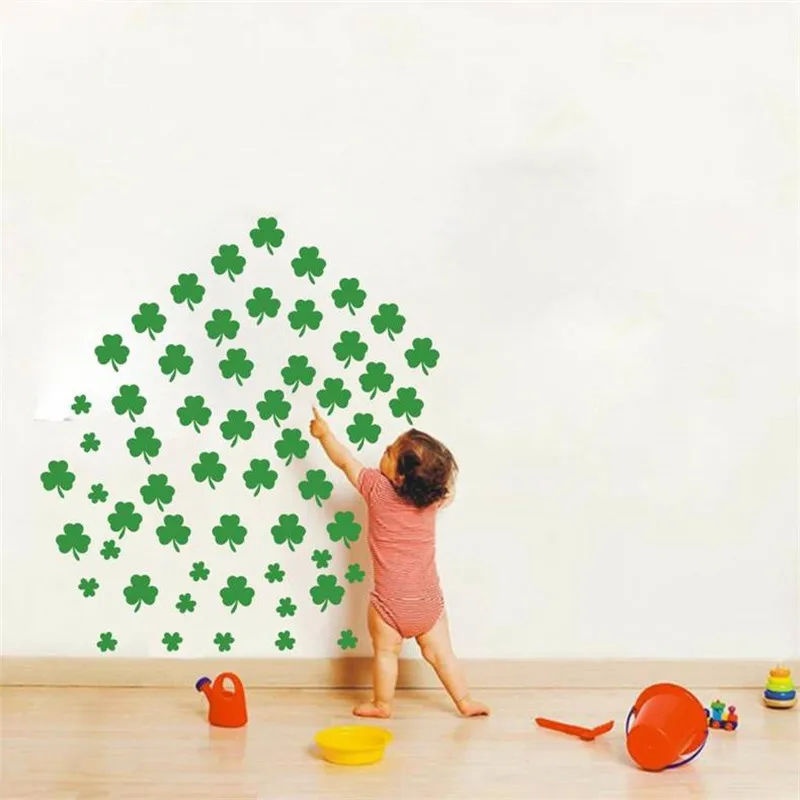 

4 PCS lucky clover wall sticker DIY For decorative children's room carved wall stickers green PVC