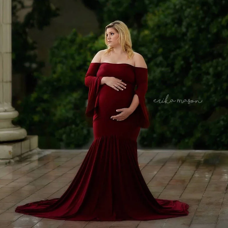 New Long Breathable Maternity Dresses Maternity Photography Props Pregnant Clothes Shoulderless Pregnant Dress Women S M L