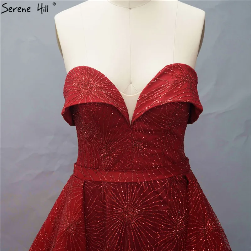 Красное милое высококачественное роскошное Сверкающее вечернее платье Дубай с открытыми плечами сексуальное вечернее платье Serene Хилл HM66578