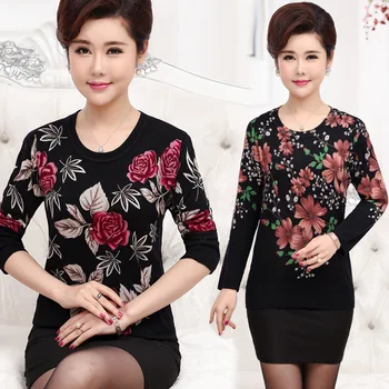 

NIFULLAN Spring Fall Winter Women Sweaters And Pullovers Plus Size Mother Knitted Bottom Tops Flower Long Sleeve Slim Jumper