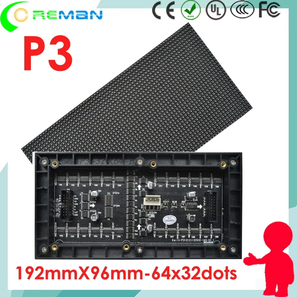 

Ali express in Spanish led sign module p3 192mmx96mm 192mm*96mm 64*32 64X32 dotmatrix smd rgb rental led screen module p1 p2 p4