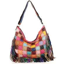 Designer Patchwork Top-handle Women’s Handbag Quality Plaid Genuine Sheepskin Leather Shoulder Bag Female Tassel Casual Tote