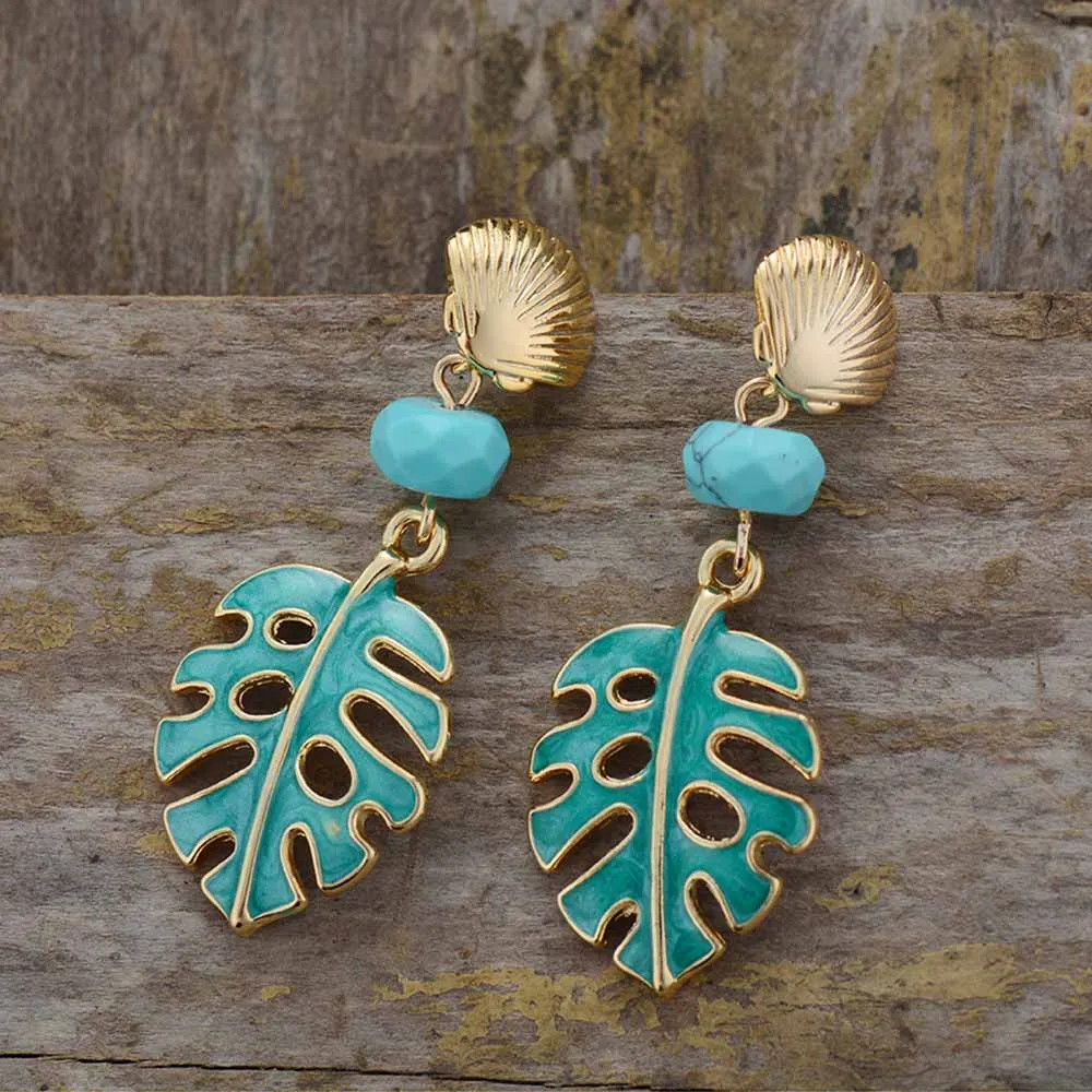 

Women Designer Earrings Fashion Jewellery Enamel Monstera Dangle Earrings US European Shell Charm Earrings Dropshipping