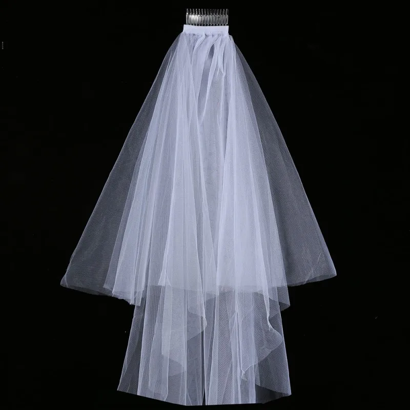 Cheap Bridal Veil Wedding Veil White 2 Layer Tulle Cut Edge Wedding