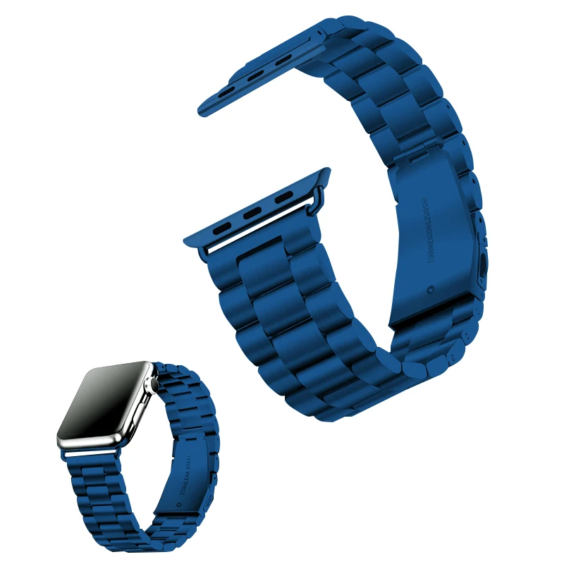 STJ бренд Нержавеющая сталь ремешок для наручных часов Apple Watch, версии 3/2/1 38 мм 42 мм металлический спортивный ремешок для наручных часов iwatch серии 4 40 мм 44 мм - Цвет ремешка: Dark blue