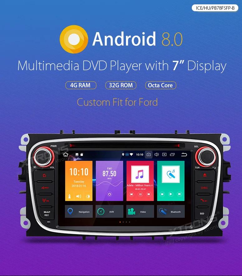 Excellent XTRONS 7" Android 8.0 Octa Core Car DVD Player Radio GPS USB Navigation for Ford Focus II Mondeo S-Max C-Max Galaxy II Kuga 2011 0