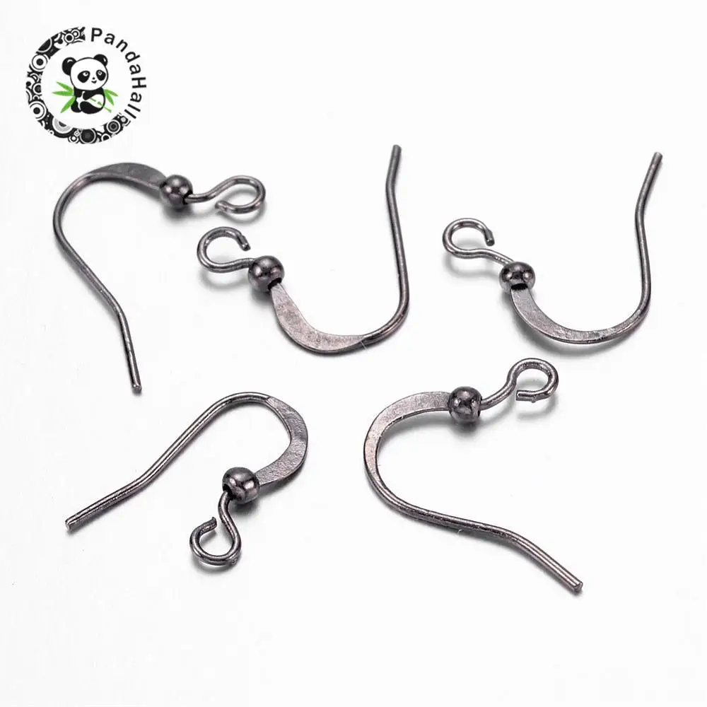 100pcs Brass Golden Earring Hooks with Bead Charms, 15mm, Hole 2mmin