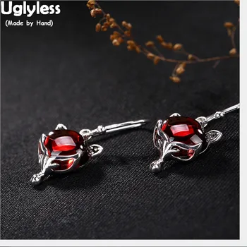 

Uglyless Real 925 Sterling Silver Nature Chalcedony Fox Drop Earrings for Women Cute Animal Bijoux Handmade Brincos Fine Jewelry