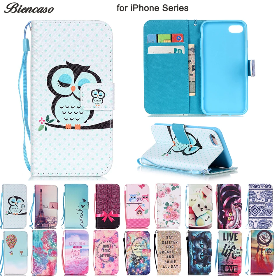 

For iPhone XS Max XR X Caps Flower Owl Pattern Wallet Flip Case For iPhone 4 4S 5 5S SE 6 6S 7 8 Plus 8Plus Cover Fundas B21