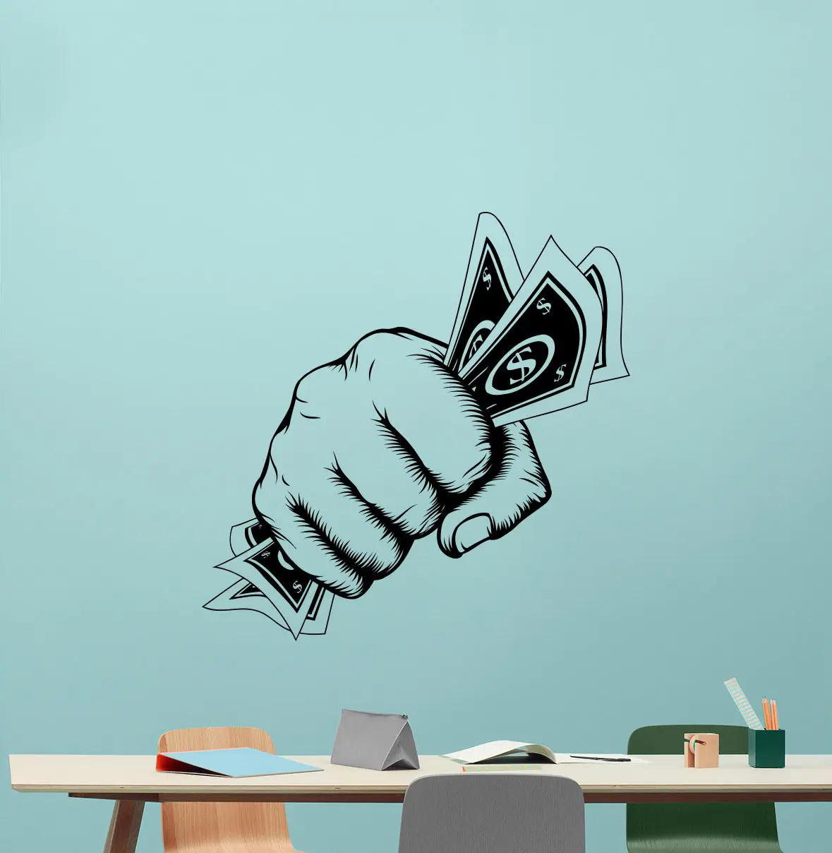 Money Hand Wall Decal Dollar Office Vinyl Sticker Business Decor