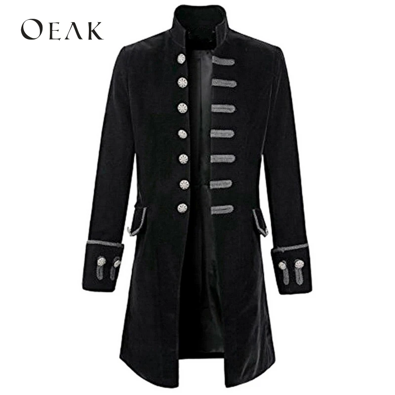 

Oeak 3XL Male Vintage Single Breasted Long Blazers Stand Collar Outwear Patchwork Jackets Plus Size Gothic blaser masculino
