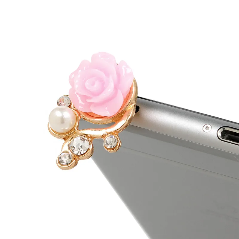 Универсальная противопылевая заглушка TURATA с розами для 3,5 мм, Аксессуары для мобильных телефонов, наушники с 3D кристаллами, бусинами и грушей для iPhone 5, 5S, 6