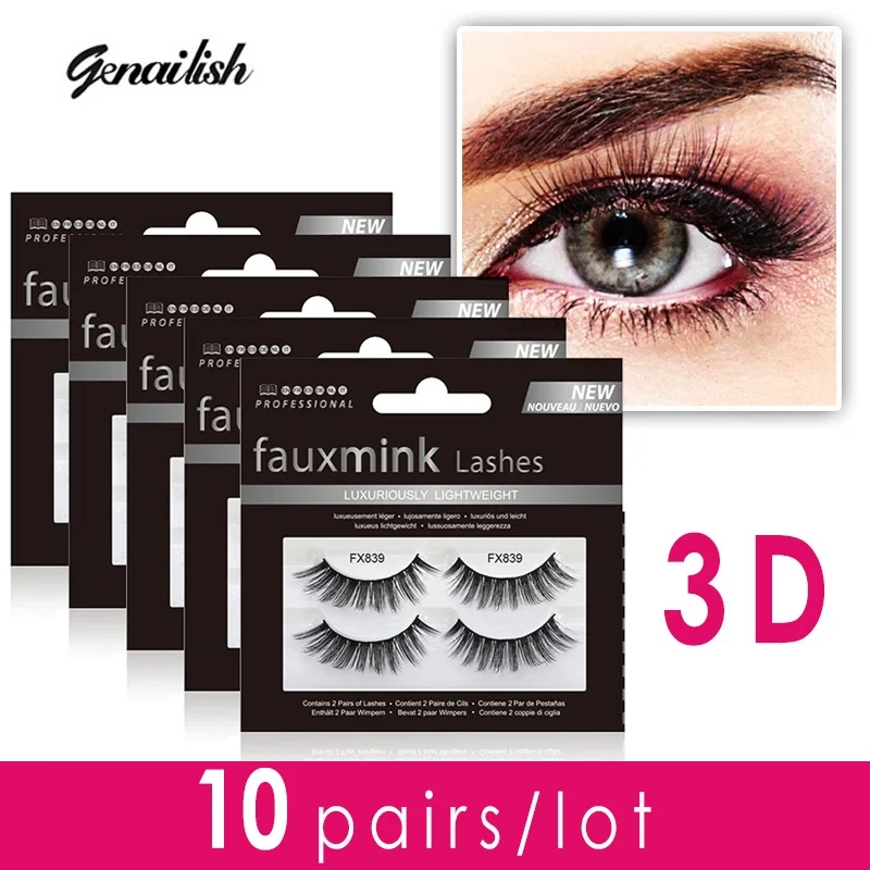 Genailish 10cases/lot Faux Mink Eyelashes Fake lashes handmade False eyelashes Extension Eyelash FX839-2-10 | Красота и здоровье