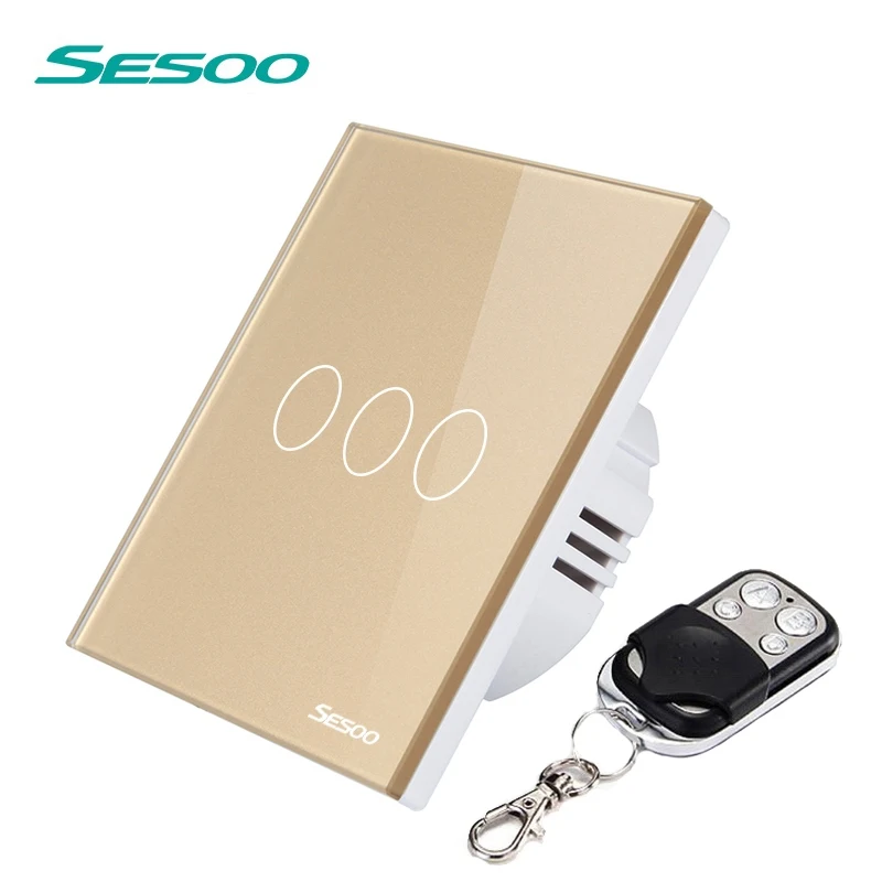 

SESOO Wireless Light Touch Switch 3 Position Remote Control Light Switch 3 Gang 1 Way Waterproof Wireless Lamp Switch SY3-03-RF