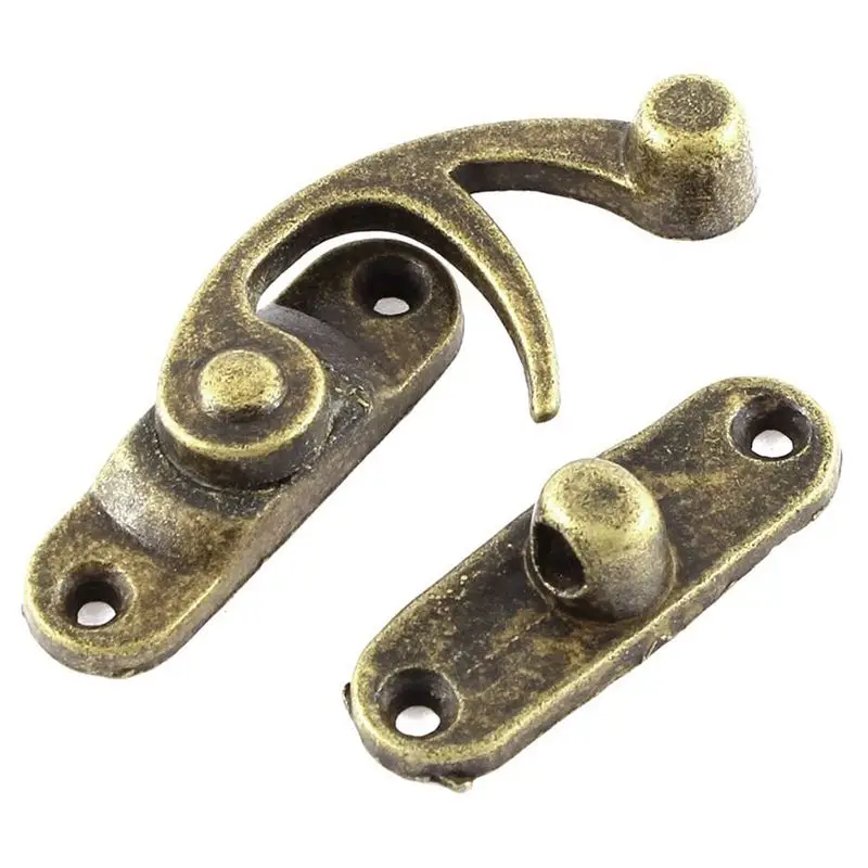 

33mmx29mm Jewelry Box Hasp Hook Lock Latch Antique Brass Color 2pcs