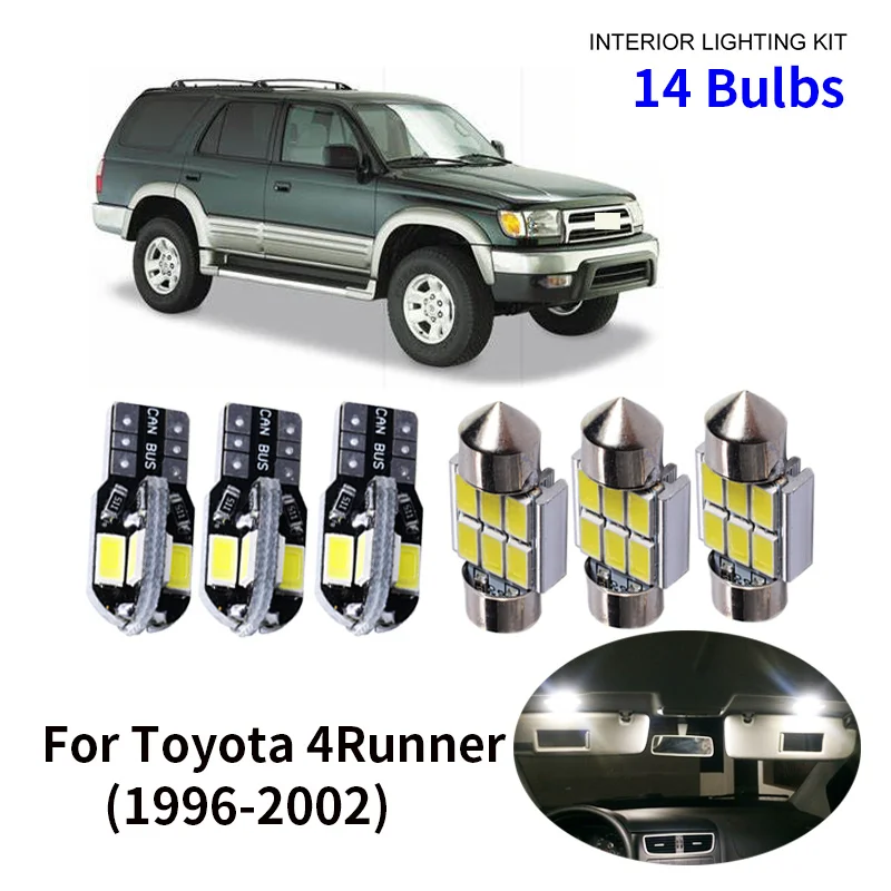 

14pcs Car Accessories White Interior LED Light Bulbs Package Kit For 1996-2002 Toyota 4Runner T10 31MM Map Dome Trunk Lamp
