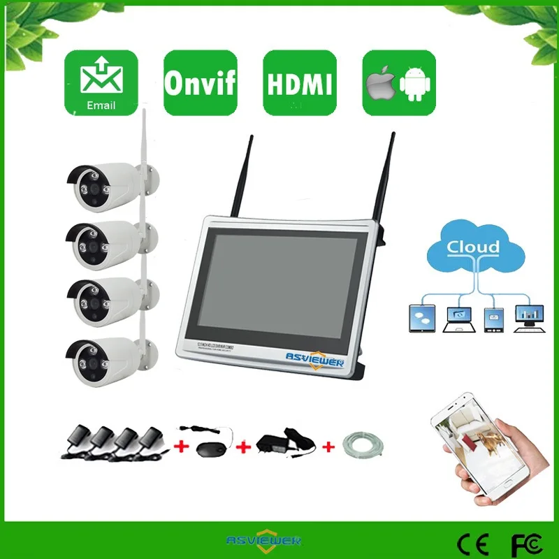 Plug And Play 4CH Wireless 11" LCD Screen Monitor Kit P2P 960P 1.3MP