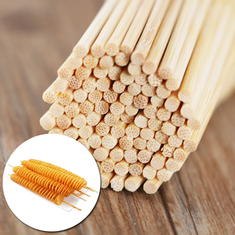 50cm x 6mm 100pcs Long Bamboo Skewers High Quality Tornado Potato Bamboo Skewers Spiral Potato Skewer Strong Natural Wood Skewer