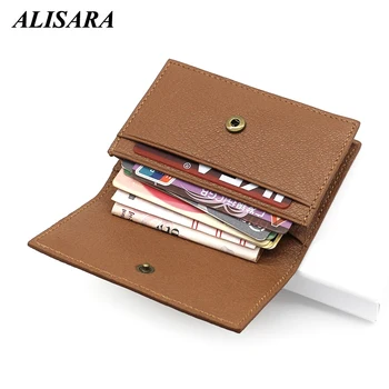 

Alisara Genuine Leather Business Men Card Case Holder Mini Wallet Luxury Brand Cowhide Women Small Coin Purses Credit Card Case