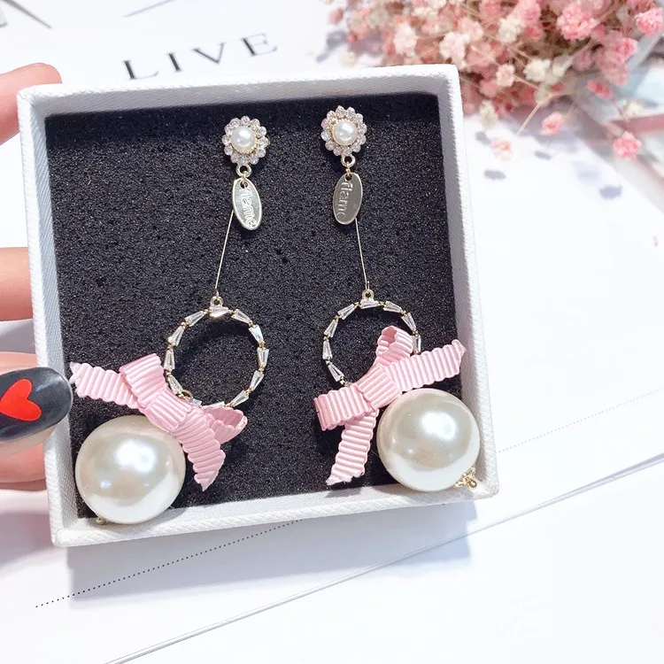 sweet bow ribbon pearl earring Hypoallergenic fadeless alloy fashion jewelry stud earrings for women gift
