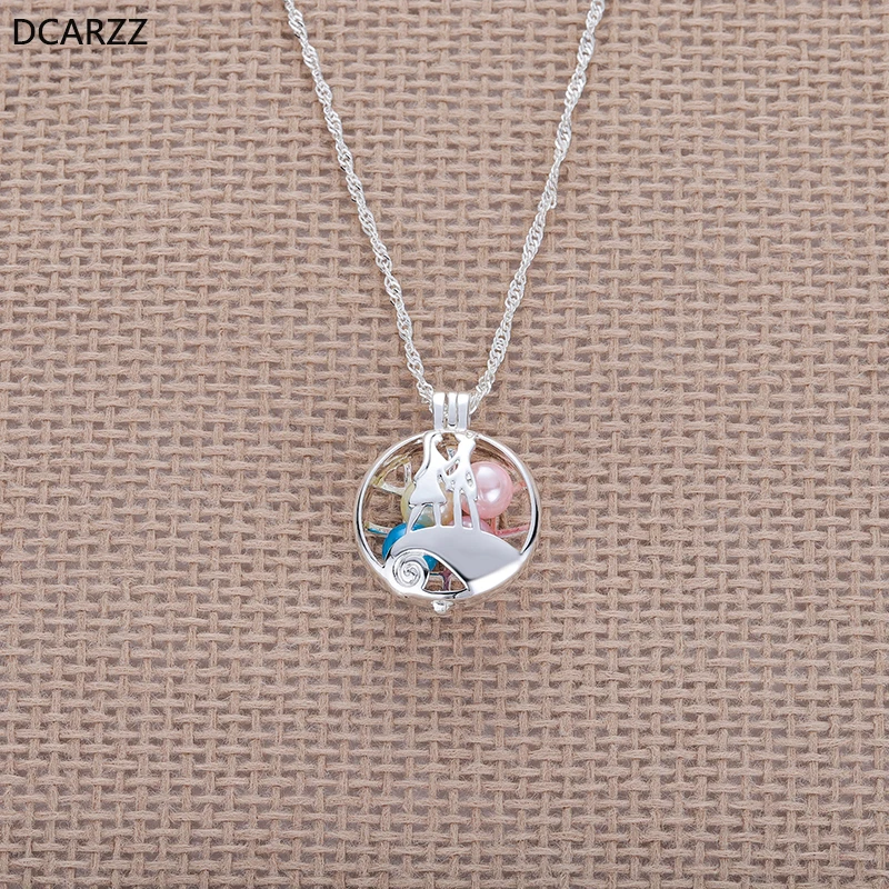 

The Nightmare Before Christmas Jack and Sally Pendant Pearl Cage Silver Necklace Kids Jewelry Women Pearl Necklace Lovers Gift