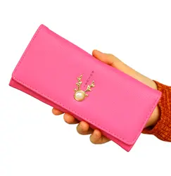 Для женщин кошельки Hasp молнии портмоне карман леди кошельки Moneybag жемчуг оленя для девочек длинный короткий кошелек ID карты держатель сумка