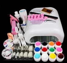Professional Full Set 12 colors UV Gel Kit Brush Nail Art Set 36W Curing UV Lamp