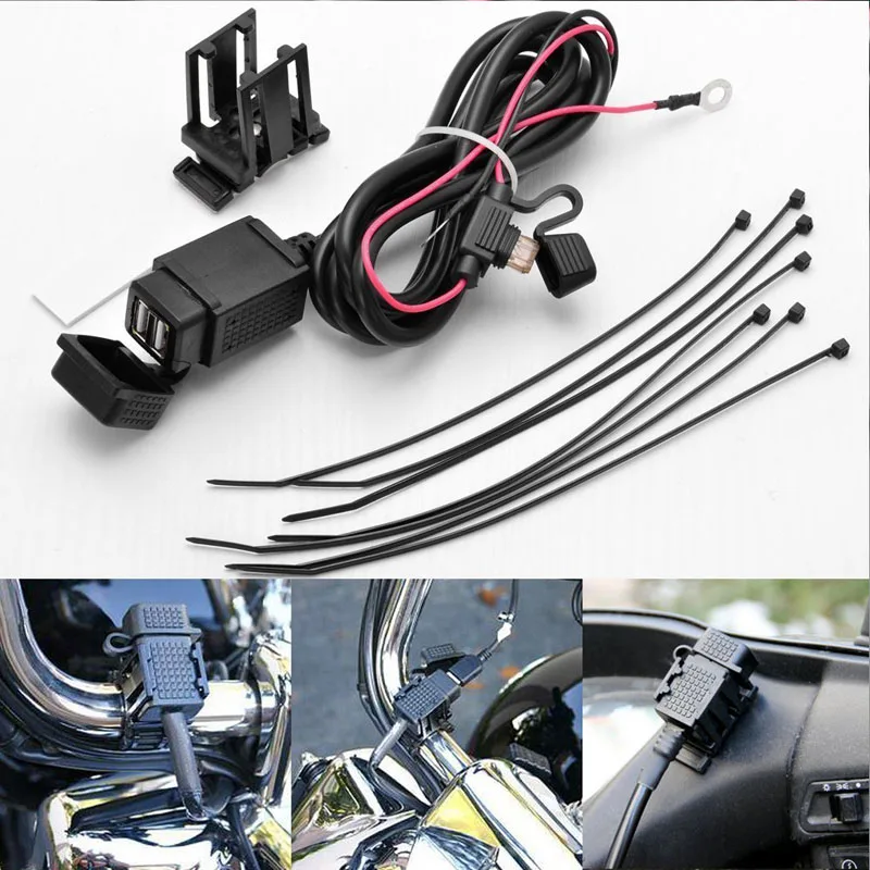 

12V Motorcycle Mobile Phone 2 USB Power Supply Port Socket Waterproof Dustproof GPS Charger CSL2017