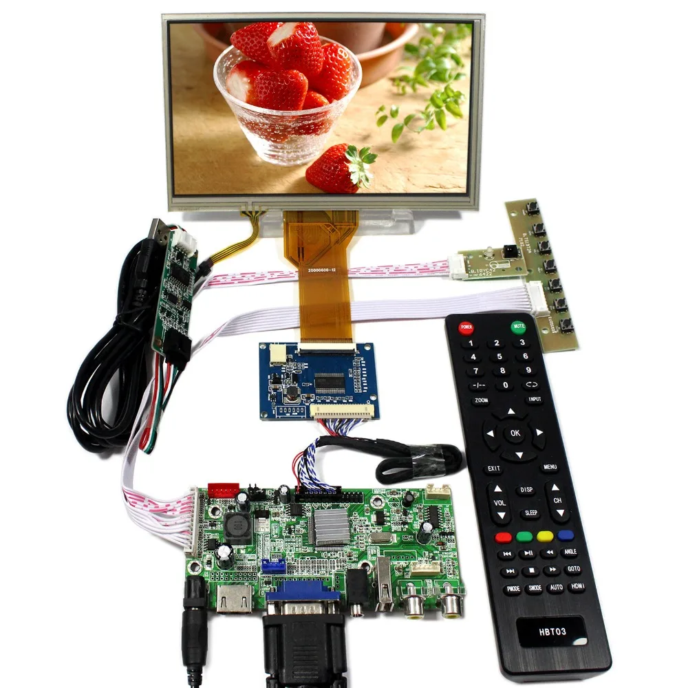 HDMI+VGA+AV+Audio+USB LCD Controller Board With 7inch 800x480 AT070TN92 TN93 Touch LCD Panel photo