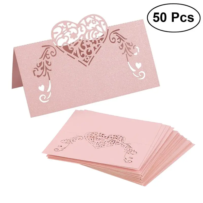 

50pcs Laser Cut Heart Shape Table Name Card Place Card Wedding Party Decoration Favor (Pink)