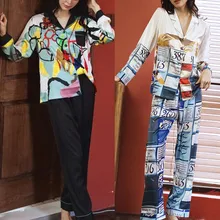 Пижамы сексуальные новые модные печатные женские шелковые мешковатые пижамы домашние милые нижнее белье сексуальное белье Camisón спальная одежда ночная рубашка