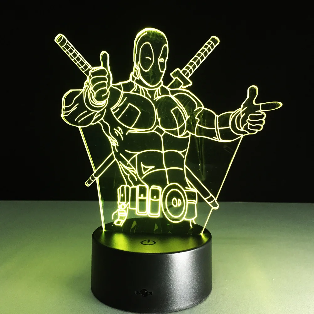 Мстители Дэдпул 3D светодиодный Настольный светильник Marvel супергерой 7 цветов изменить визуальную иллюзию светодиодный светильник цена GX009