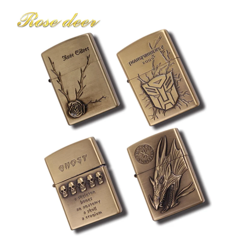 

100pcs/lot Classic Men Metal Oil Cigarette Lighter Smoking Cool Smoking Cigar Flint Kerosene Lighters Multi-Pattern